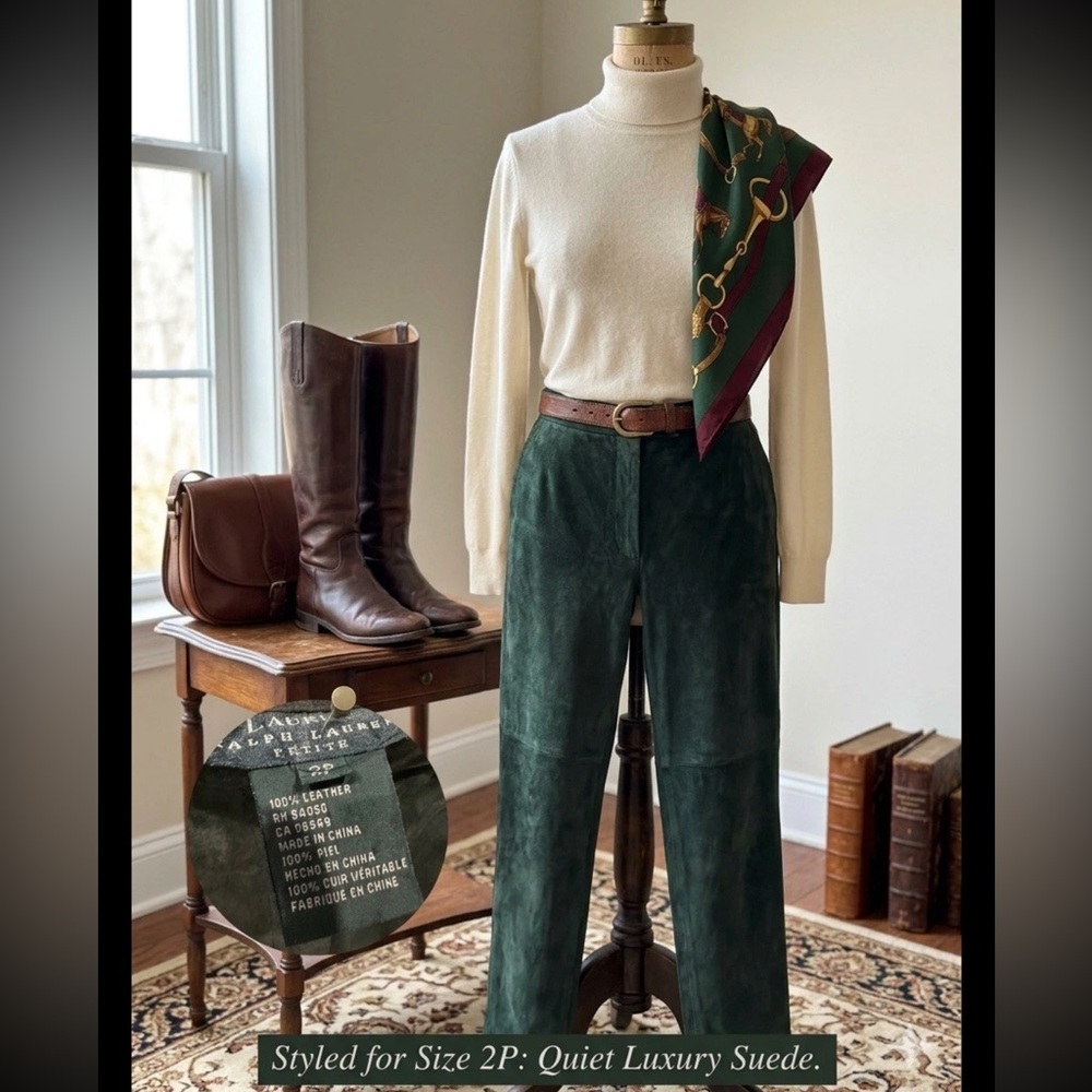 Vintage Y2K Lauren Ralph Lauren Dark Green Suede Pants - Picture 11 of 11